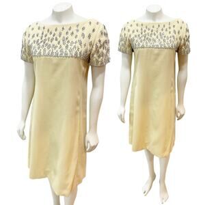 Elinor Simmons for Malcolm Starr Embellished Shift Dress Yellow Vintage 1960s